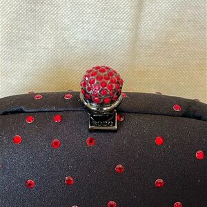 FREE SHIP Final💲 RODO Black Clamshell Evening Clutch w/Red Swarovski Crystals